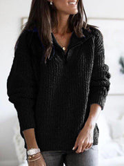 Women's Half-Zip Textured Jumper with Stand Collar