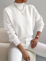 Women's High Neck Knit Jumper with Ribbed Collar
