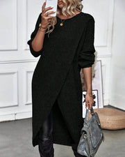 Women's Ribbed Sweater Dress with Side Slit Long Sleeve