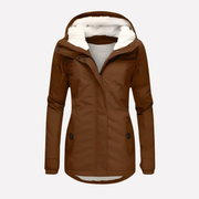 Women's Hooded Winter Coat with Sherpa Lining and Zip Front