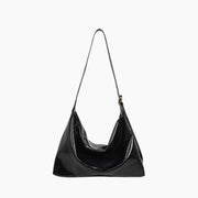 Women's Patent Vegan Leather Shoulder Bag with Curved Slouch