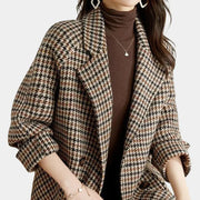 Women's Houndstooth Double-Breasted Blazer Hip-Length