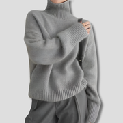 Women's Turtleneck Relaxed Fit Sweater with Ribbed Cuffs