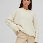 Women's Crew Neck Knit Jumper Relaxed Fit Long Sleeve
