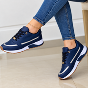 Maddie | Women's Black Lace-Up Comfort Sneakers with Metallic Accents