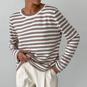 Women's Striped Long-Sleeve Top with Crew Neck
