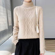 Women's Cable-Knit Turtleneck Jumper with Ribbed Cuffs