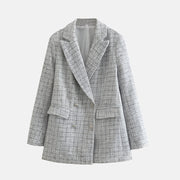 Women's Double-Breasted Tweed Blazer with Notched Lapel