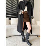 Women's Button-Front Wool-Blend Coat with Stand Collar