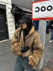 Women's Faux Fur Hooded Jacket with Toggle Closures