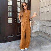 Women's Sleeveless Waistcoat and Wide-Leg Trousers Set