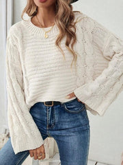 Women's Cable Knit Jumper Round Neck Wide Sleeve