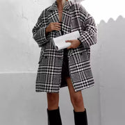 Women's Oversized Houndstooth Coat Knee-Length Open Front