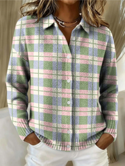 Lena – Checked Knitted Blouse in Fresh Pastel Shades