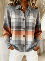 Elena – Checked Knitted Blouse in Soft Tones