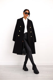 Women's Double-Breasted Wool Coat Gold Button Detail