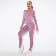 Women's Seamless Cropped Yoga Top Long Sleeve Crew Neck
