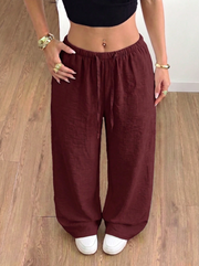 Women's Relaxed Wide-Leg Trousers Elastic Waist