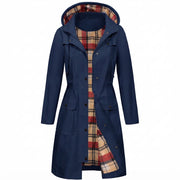 Women's Hooded Raincoat with Fleece Check Lining