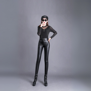 Women's High-Waist Faux Leather Trousers Straight Leg