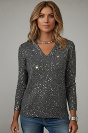 Samantha | Women’s Sequin V-Neck Long Sleeve Jumper