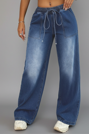 Lauren | Women’s Casual Wide-Leg Trousers with Drawstring Waist and Patch Pockets