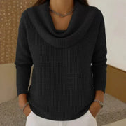 Karen – Warm Waffle Knit Jumper With Elegant Cowl Neck