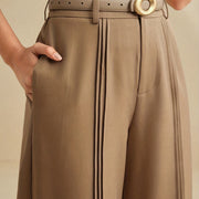 Women's High-Waist Wide-Leg Trousers with Pleated Front