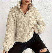 Women's Textured Half-Zip Hooded Jumper with Relaxed Fit