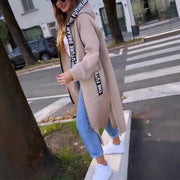 Women's Oversized Hooded Coat Long Zip-Up with Logo Detail