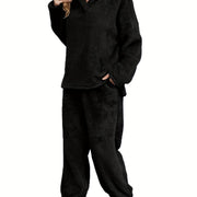 Women's Fleece Loungewear Set Shawl Collar Hoodie Trousers