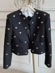 Women's Heart Embellishment Cropped Blazer Collared