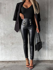 Women's High Waisted Trousers with Button Detail