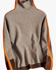 Women's Herringbone Turtleneck Jumper with Stripe Sleeves