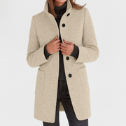 Women's Stand Collar Coat with Button Front and Patch Pockets