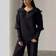 Women's Ribbed Two-Piece Lounge Set with Zip Detail